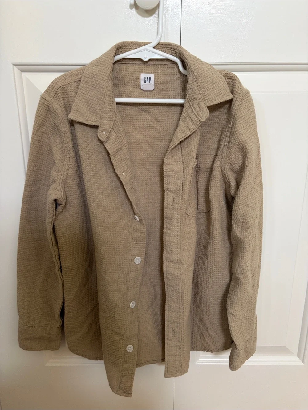 GAP Boys Beige/Tan Waffle Knit Button Shirt Jacket